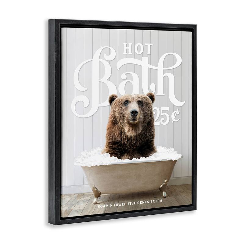 Stupell Vintage Bathroom Bear Ad Framed Floater Canvas Wall Art Design by Lettered and Lined
