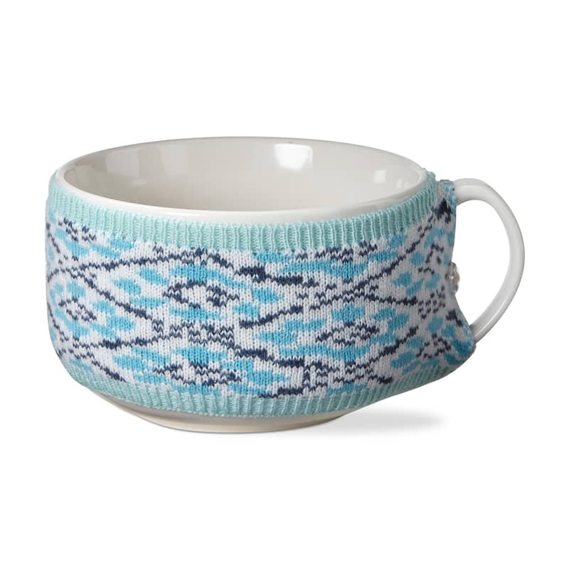 Alpine Sweater Soup Mug - 20oz Turquoise Blue Bone China Drinkware, Dishwasher Safe, Perfect for Christmas