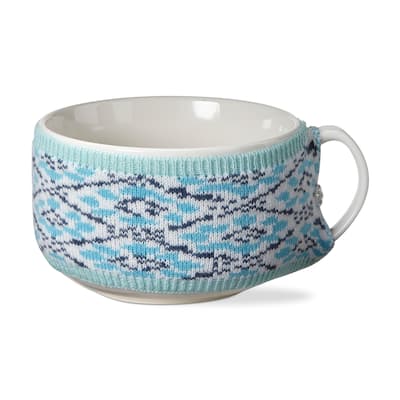 Alpine Sweater Soup Mug - 20oz Turquoise Blue Bone China Drinkware, Dishwasher Safe, Perfect for Christmas