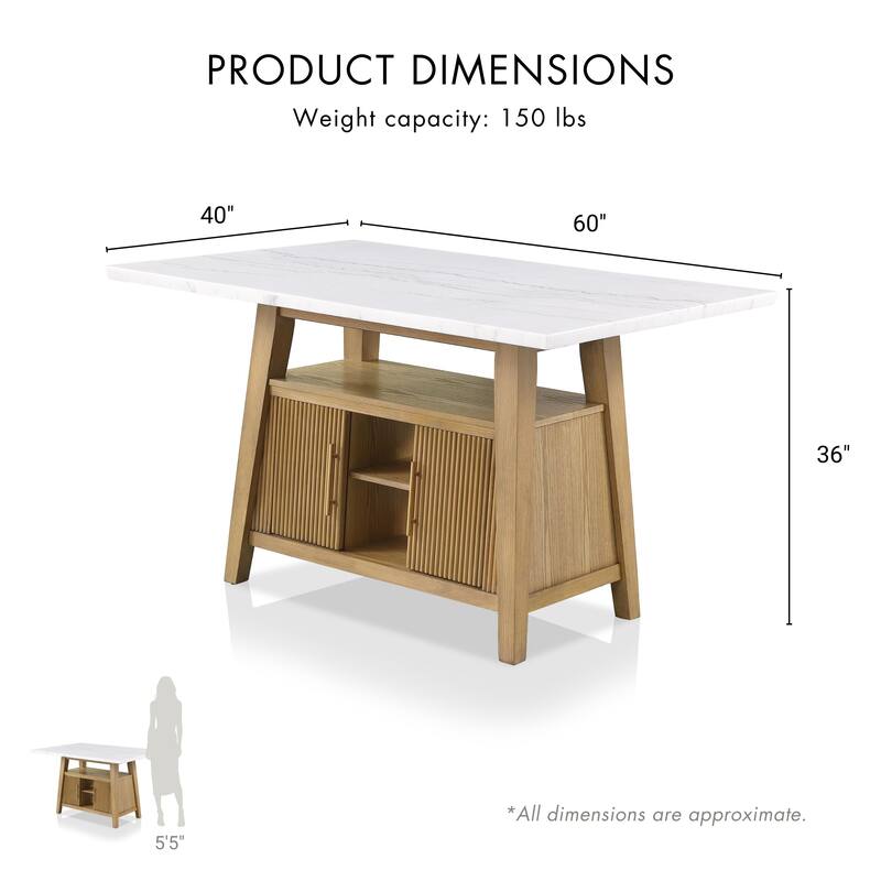 Furniture of America Nayel Modern Natural Genuine Marble 60-inch Counter Height Dining Table with Shelves