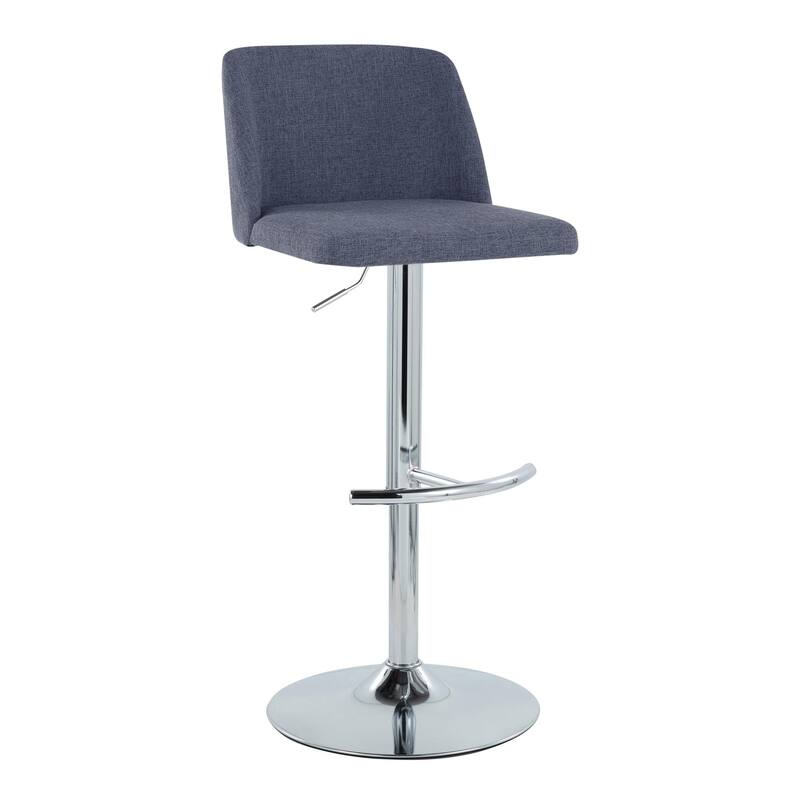 Strick & Bolton Oscar Adjustable Bar Stool with Rounded T Footrest (Set of 2) - Blue Fabric/Chrome