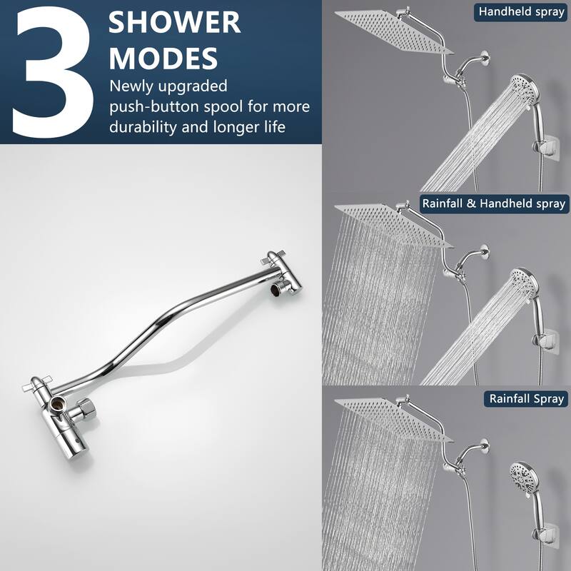 11.6 in. 7-Spray Patterns Dual Wall Mount Dual Shower Heads and Handheld Shower Head