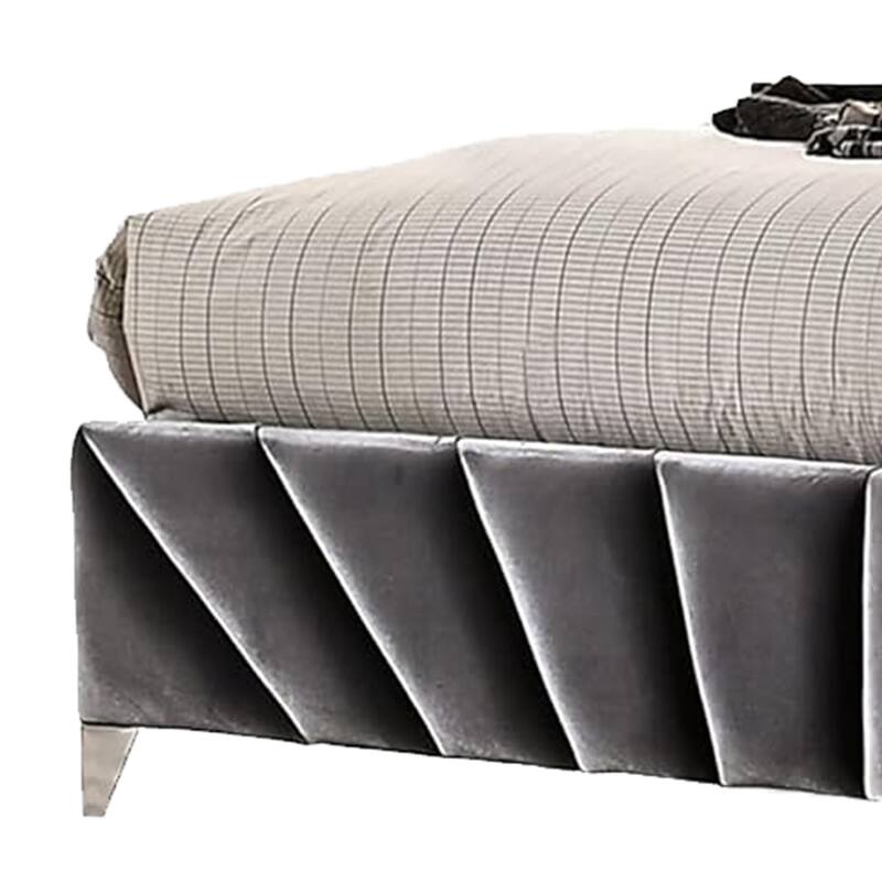 Ino Wingback King Bed, Nailhead Trim, Gray Tufted Velvet Upholstery