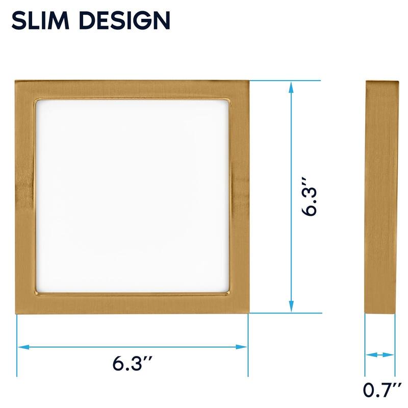 Luxrite 6 Inch Square LED Flush Mount Light, 15W 1000LM, 5CCT 2700K-5000K, Dimmable - Brass 2-Pack