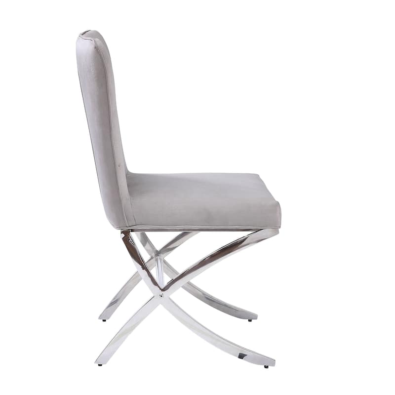 Beige and Chrome Side Chairs with Metal X Shape Legs (Set of 2)