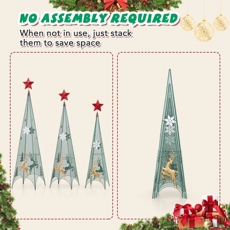 Gymax Set of 3 Tower Shaped Christmas Trees 3ft/3.5ft/4ft Artificial