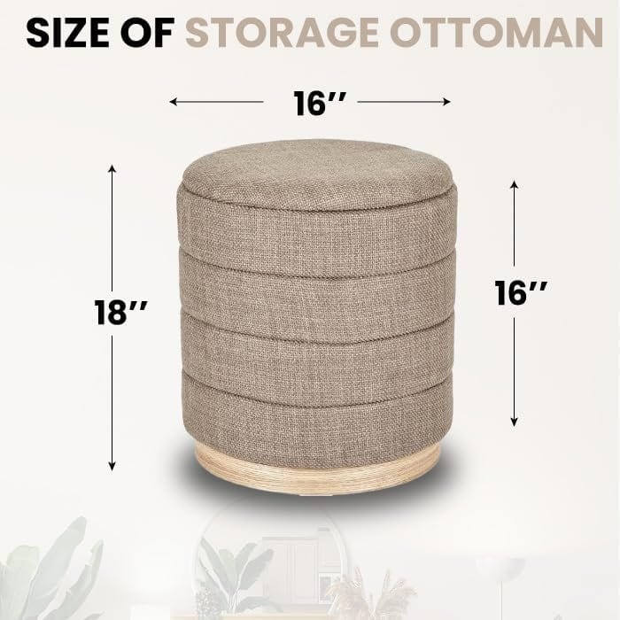 Modern Cylinder Ottoman with Hidden Storage Linen Upholstery Seat