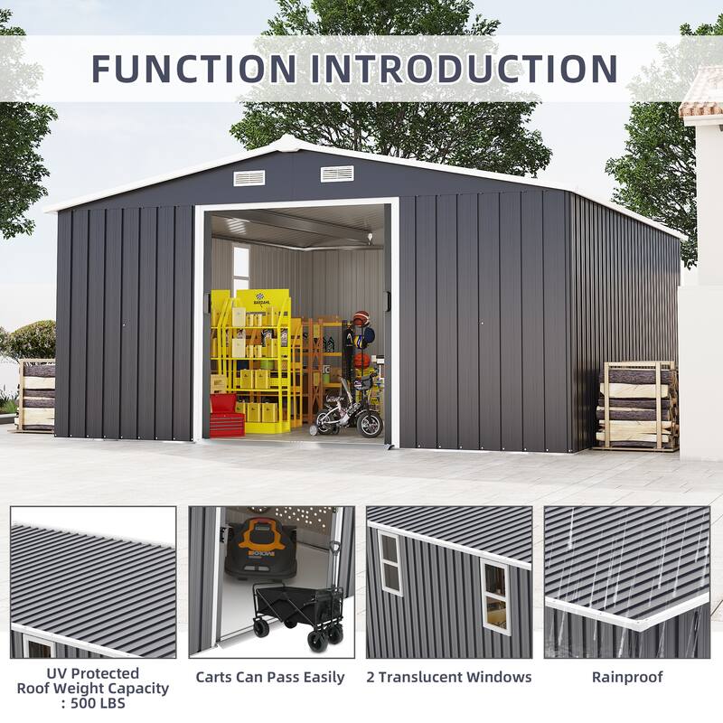 10*12ft 0.25mm Steel Plate, Surface Protective Film, Two Daylight Windows, Two Colors Can Be Freely Selected Storage Sheds