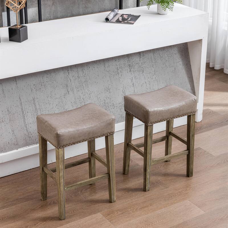 Counter Height Upholstered Bar Stools with Footrest Set of 2