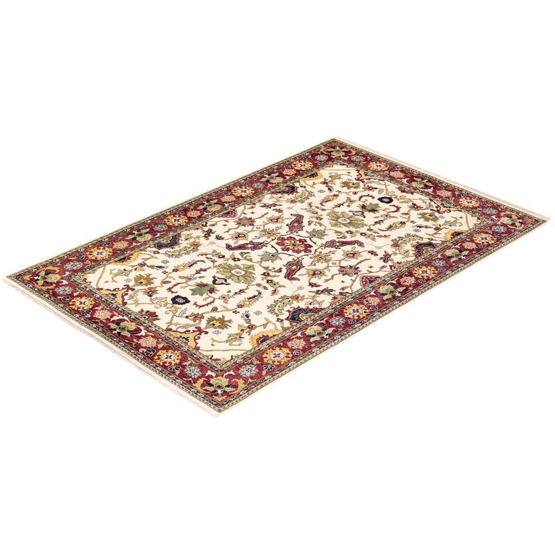 Overton Handknotted Wool Contemporary Floral Ivory Area Rug - 6' x 9'
