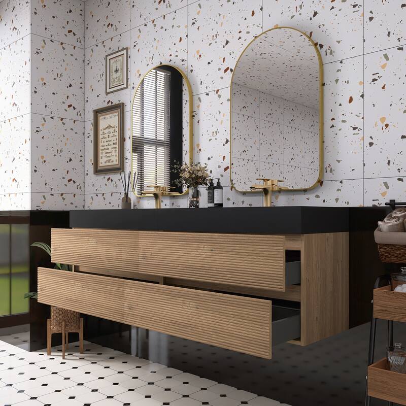 Wall Mounted Bathroom Vanity with Solid Surface Sink and Soft Drawers