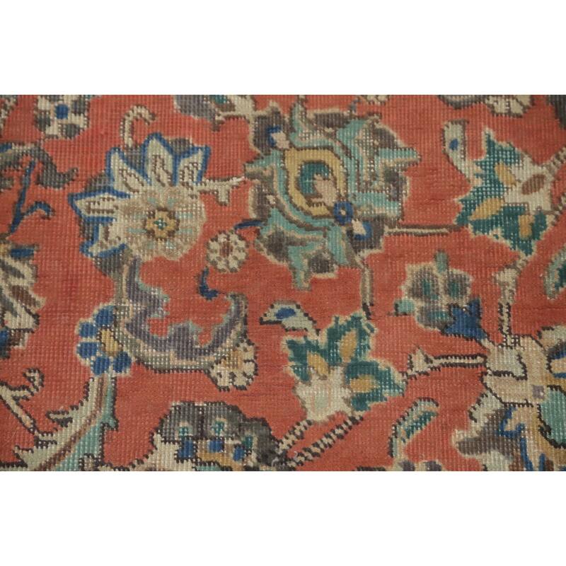 Hand Knotted Oriental 100% Wool Carpet Traditional Floral Oranges & Rust Tabriz Area Rug - 9' 9'' X 6' 4''