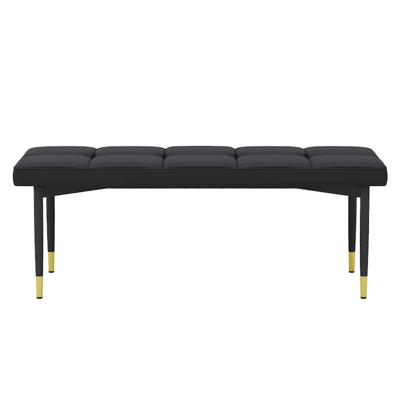 Roomfitters 47"/59" PU Shoe Bench with Gold Metal Legs, Entryway Seat for Bedroom, Living Room and Hallway, Black