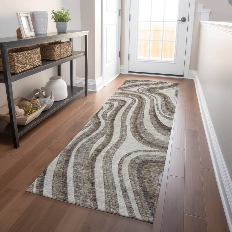 Premium Washable Super Soft Modern Waves Mayfield Rug - Brown - 2' 3" x 7' 6" - Runner