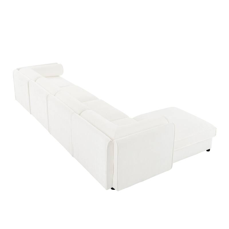 142.5" Chenille Upholstered L-Shaped Modular Sectional Sofa with Storage Seat, DIY Combination