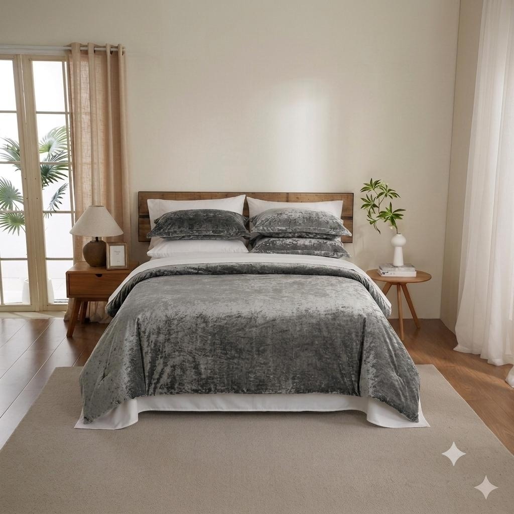 Luxury Velvet Comforter Set 9 pcs -Cool Grey