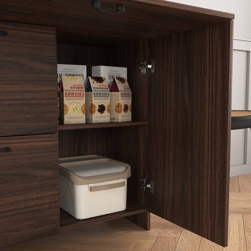 Foldable Desk Cabinet with Storage Drawer & Shelves, Space-Saving Wall Storage Cabinet Buffet Cabinet