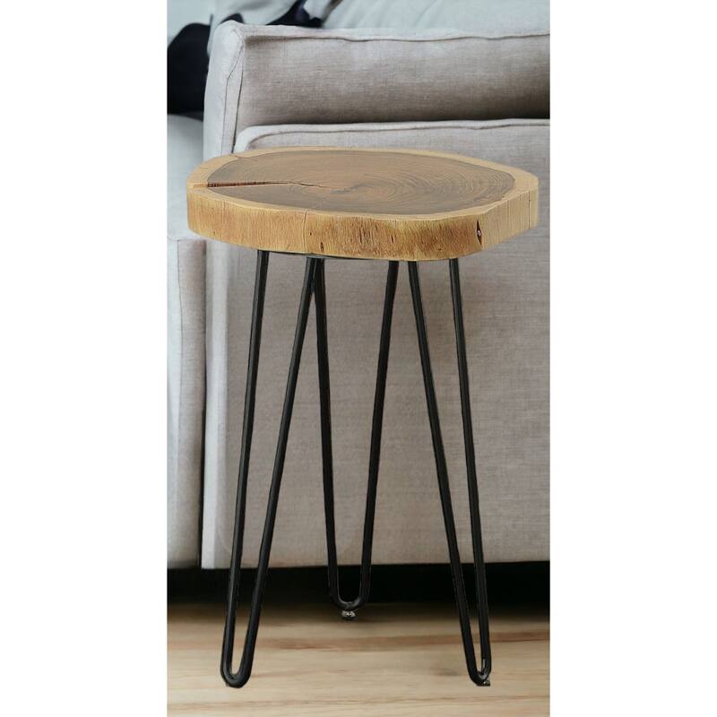 Wood Live Edge End Table with Iron Hairpin Legs - 22” x 22” x 26” (D x W x H)