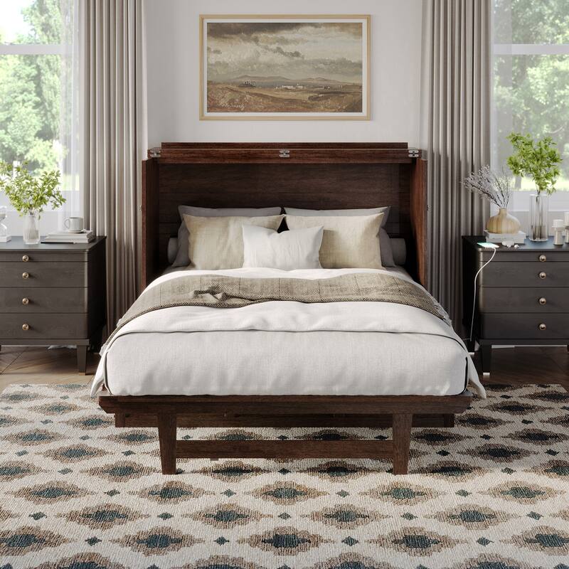 AFI Northfield Murphy Bed Chest with 6" Mattress, Storage Drawer & Built-In Charger