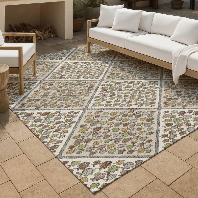 Machine Washable Indoor/ Outdoor Diamond Fish Chantille Rug - Ivory - 10' x 14'