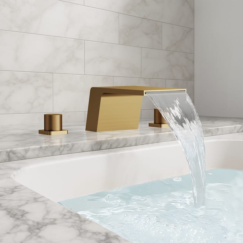 Modern Wide Waterfall Bathtub Faucet, Deck Mount 2-Handle Roman Tub Faucet
