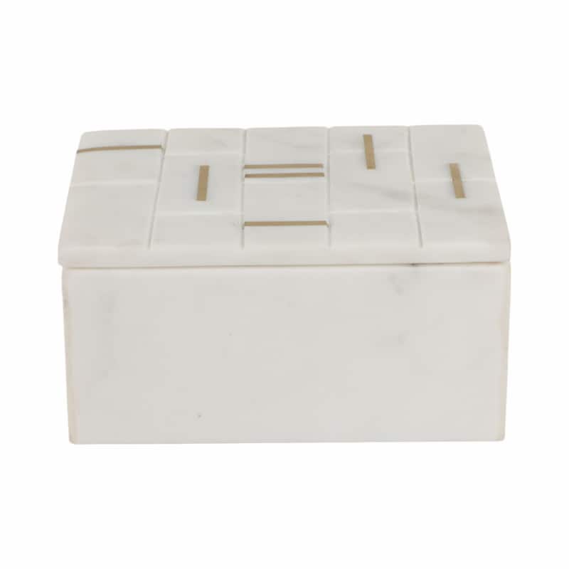 Marble and Brass Contemporary Modern Decorative Box Metal Construction - 6" x 4" x 3" - White - 6" x 4" x 3"