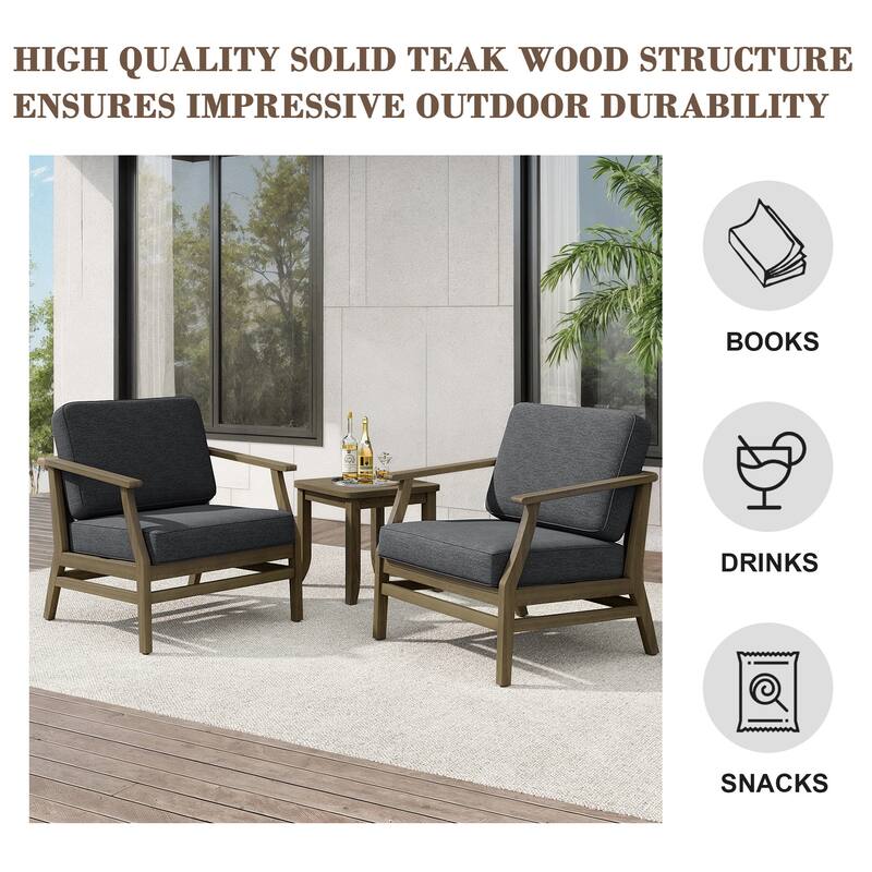 Teak Outdoor Bistro Set with Weather-Resistant Cushions (3-Piece Set)