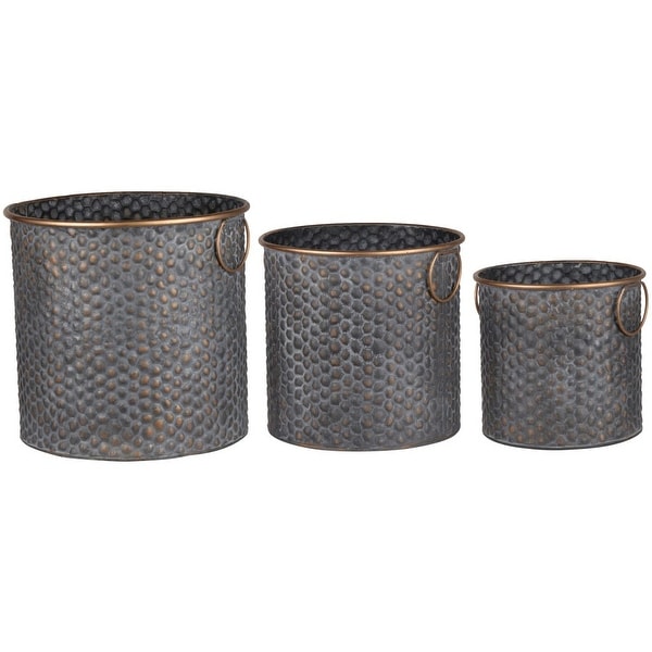 Set of 3 Black and Brown Versatile Style Bold Textured Cylindrical Planter 14.5" - N/A