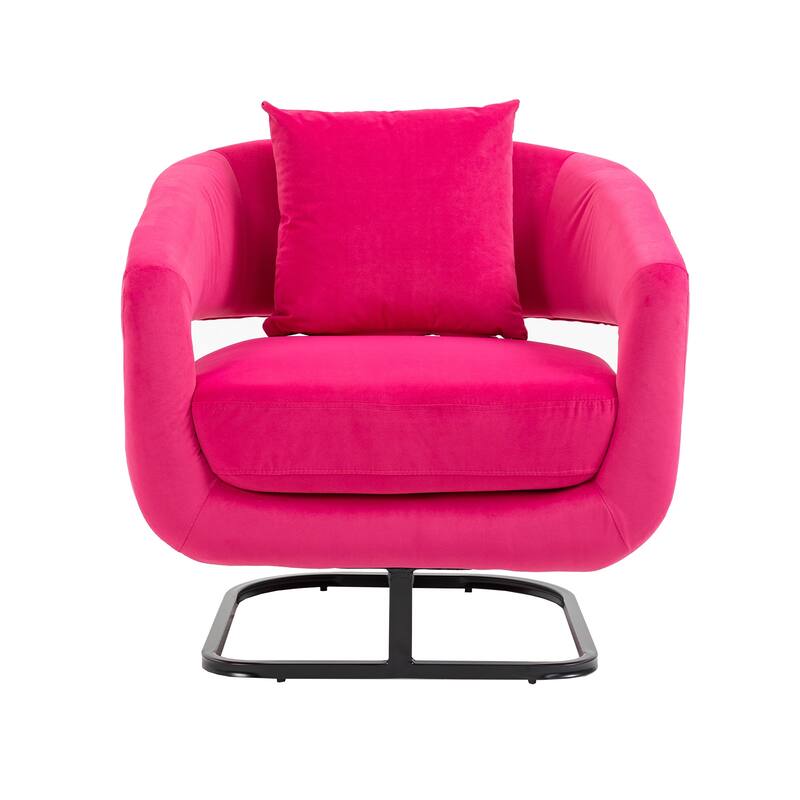Upholstered Tufted Living Room Chair Textured Linen Fabric Accent Chair with Metal Stand