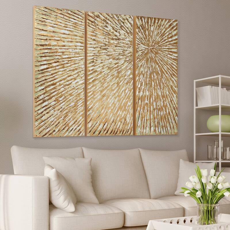 Sunshine Textured Metallic Hand Painted Canvas Wall Art Set of 3