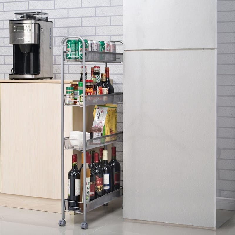 4-Tier Removable Storage Cart Silver / Ivory White