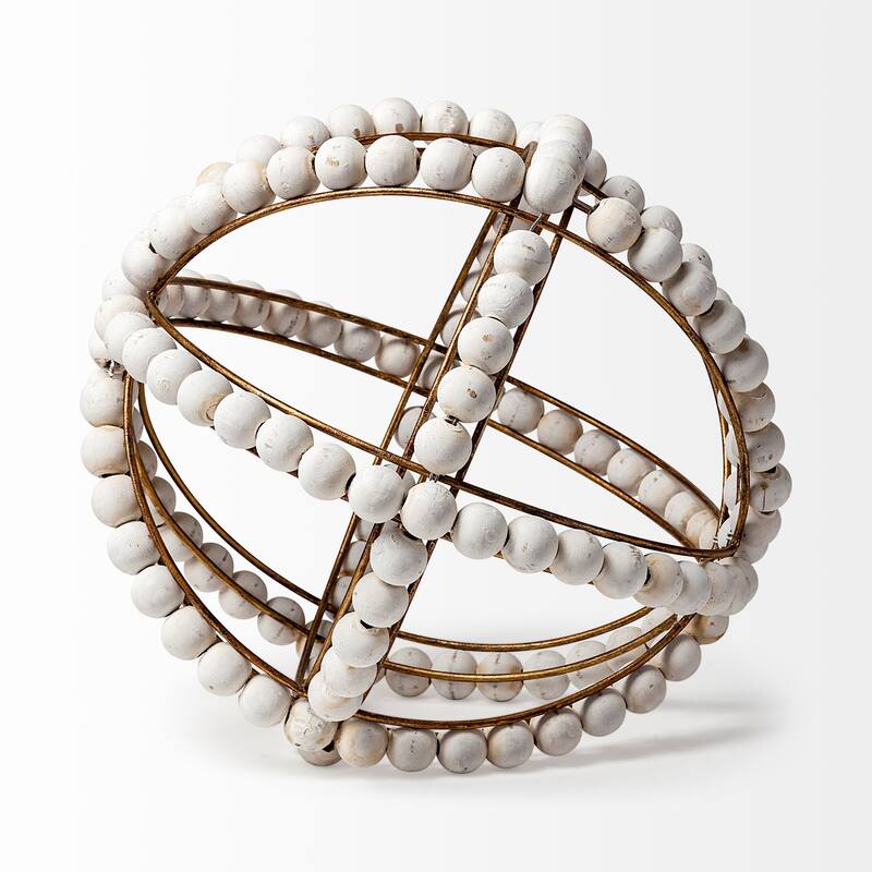 Espanlade I Small 9L x 9W White Wooden Beaded Orb