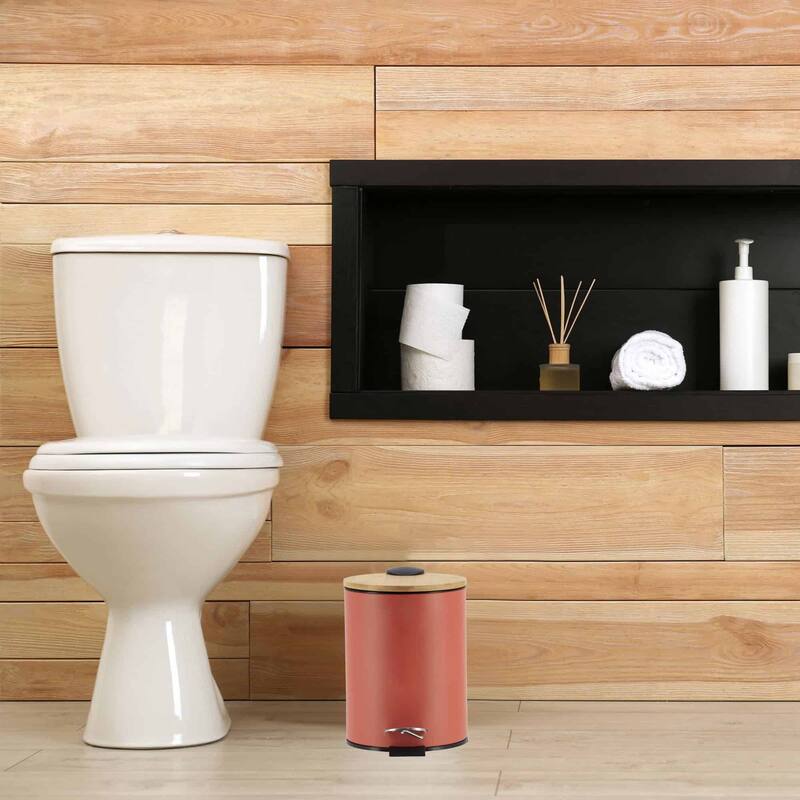 Stylish Trash Can with Bamboo Lid and Pedal, 2.5L Capacity - 9.2" H x 8" L x 8" W