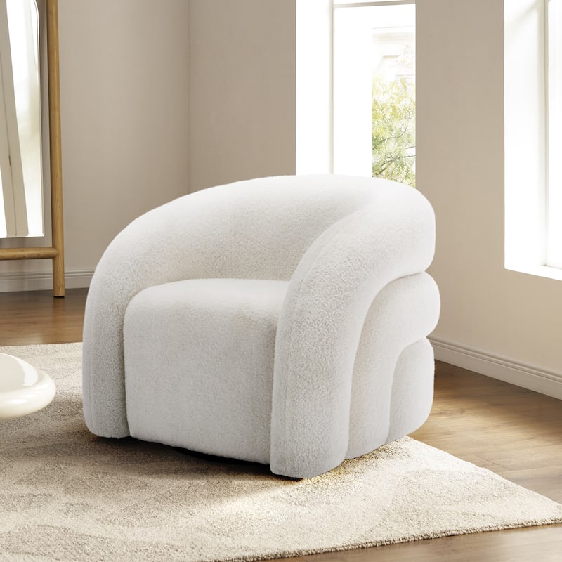 Modern Upholstered Swivel 360 degree Rotation Boucle Barrel Chair