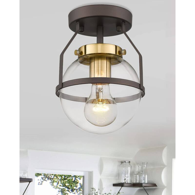 Semi Flush Mount Ceiling Light with Clear Globe Glass Shade