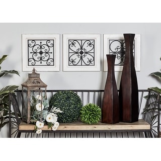 White Wooden Scroll Wall Decor with Metal Relief (Set of 4) - Bed Bath ...