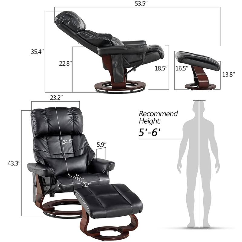 MCombo Recliner Chair with Ottoman Vibration Massag Faux Leather 9068