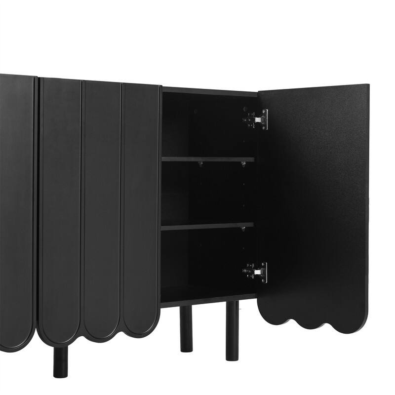 Modern Shoe Cabinet with Adjustable Shelves, Accent Storage Cabinet with Wave Doors, Sideboard Buffet Cabinet with Wood Legs