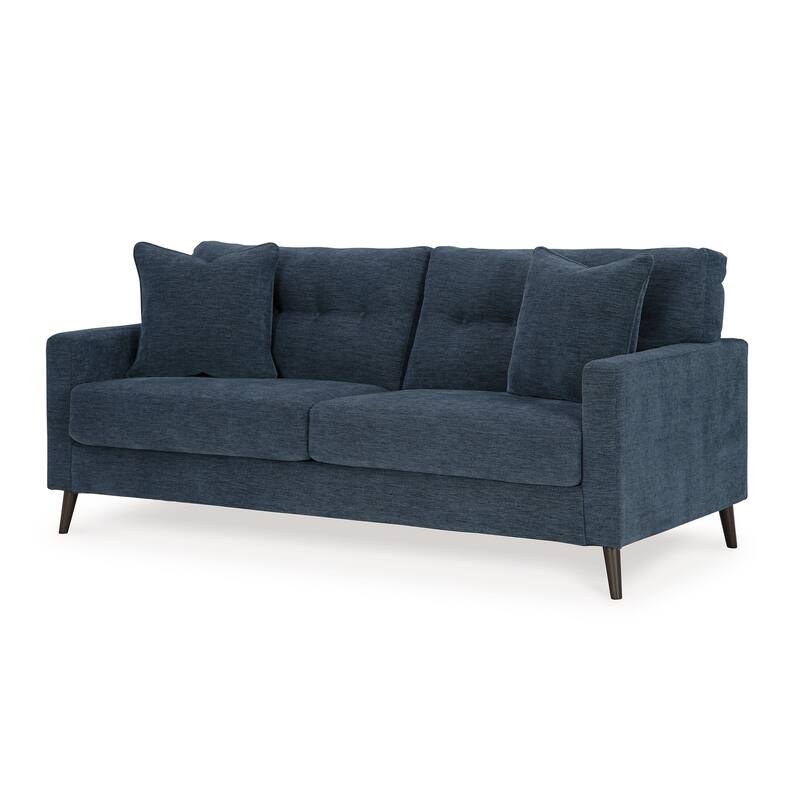 Bixy Sofa, 79 Inch Dark Blue, Track Armrests, 2 Accent Throw Pillows