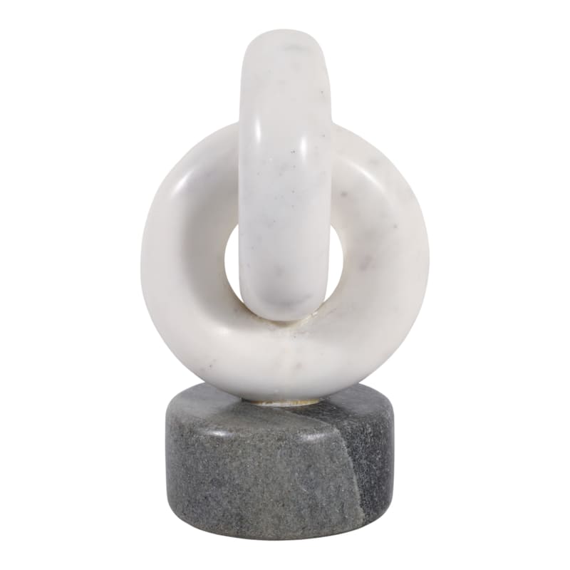 Modern Marble Link Figurine - Decorative Statue - 9", White & Gray - 8.75"