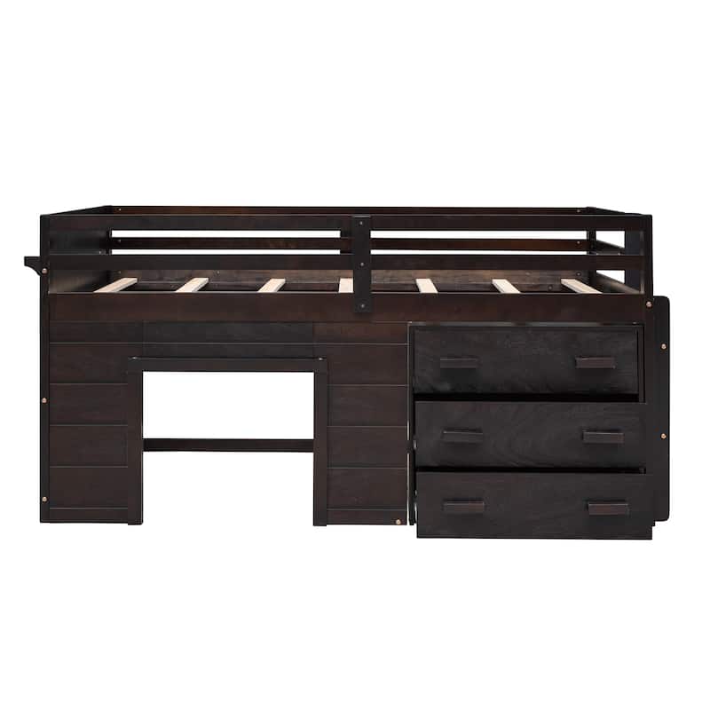 Twin Size Loft Bed with Cabinet and Shelf - Espresso