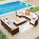 preview thumbnail 18 of 54, 11-Piece Outdoor Wicker Half-Round Furniture Set, Half-Moon Sectional Sofa Set All Weather Rattan Curved Conversation Sets 10 Seats - Type A