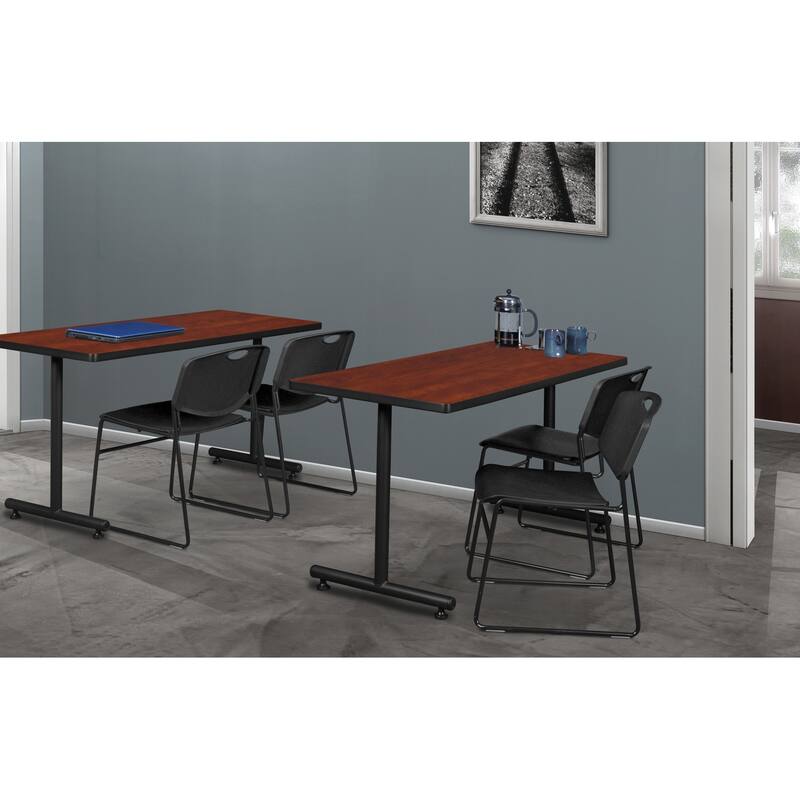 48" x 30" Training Table- Cherry and 2 Stack Chairs- Black - 48 x 30 inches