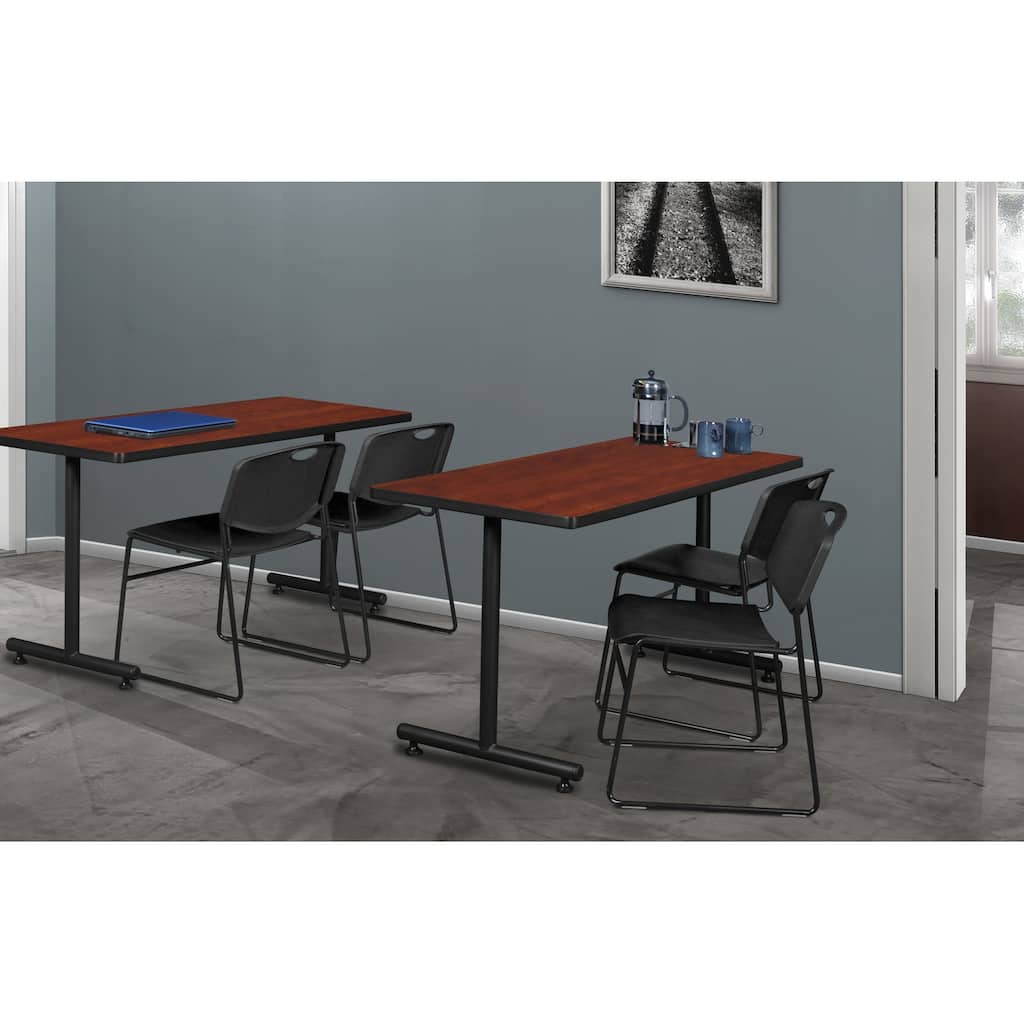 48" x 30" Training Table- Cherry and 2 Stack Chairs- Black - 48 x 30 inches