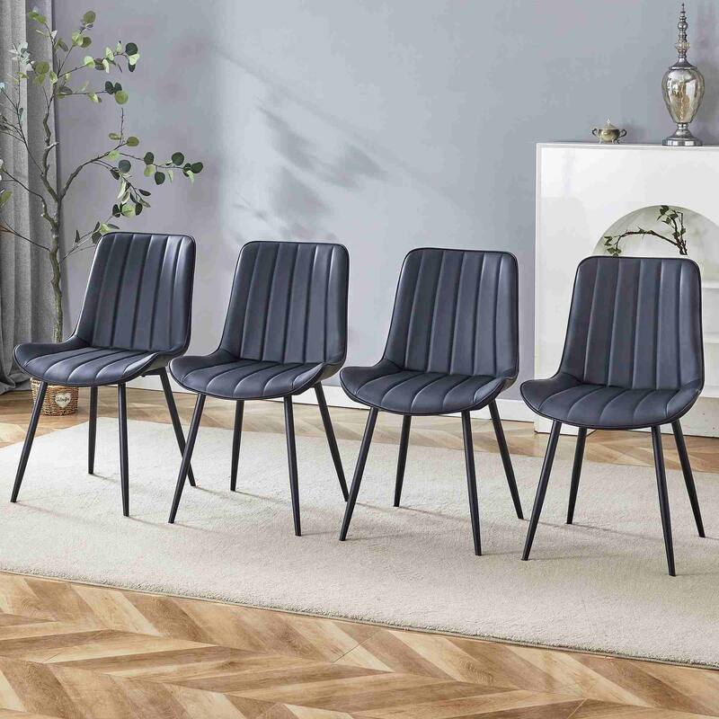 Dining Chair Set of 4 PU Extended Seating with Black Metal Legs