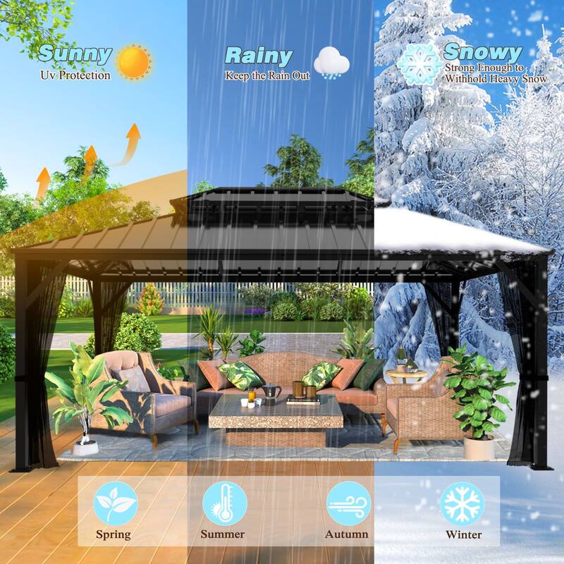 VEIKOUS Aluminum Double Hardtop Gazebo Pergola for Patio, Lawn, and Garden with Removable Netting