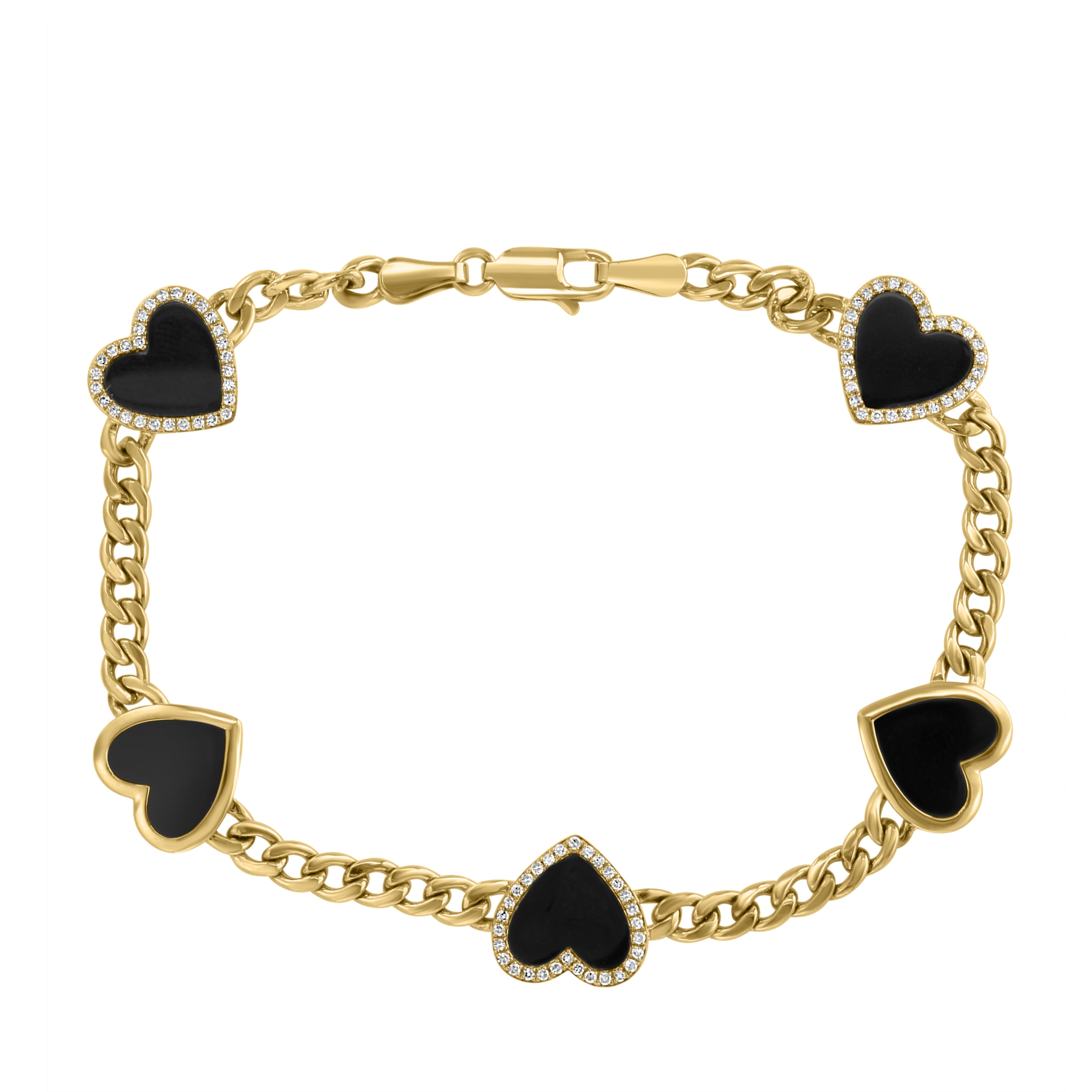 EFFY 14K Gold Diamond Onyx Heart Bracelet