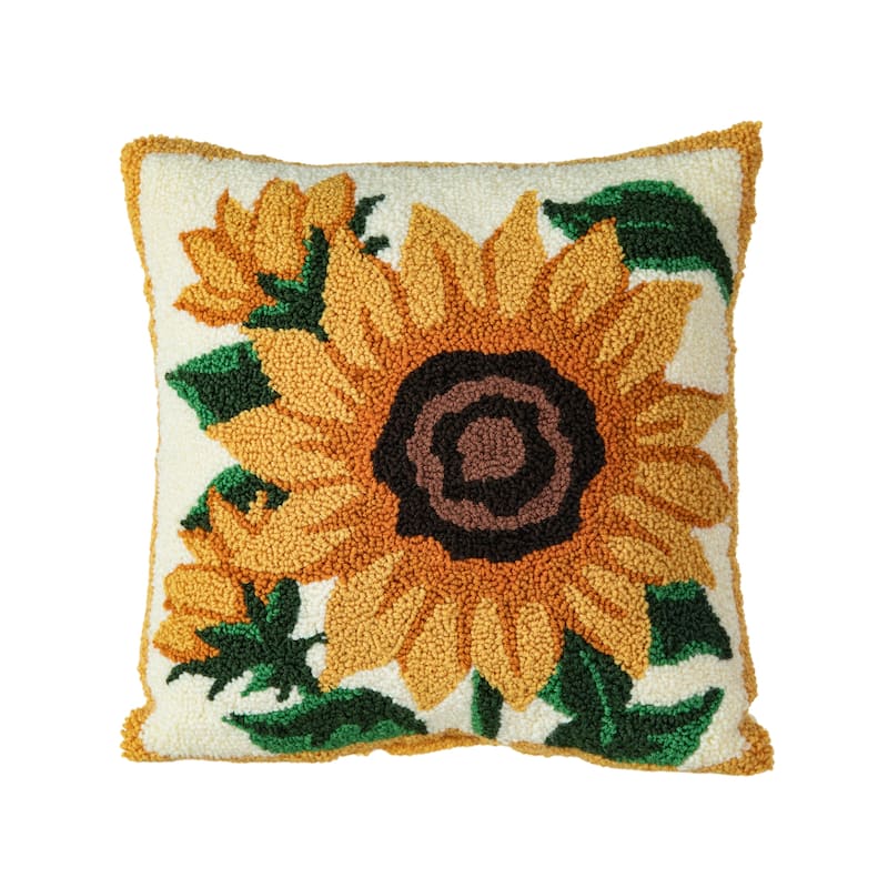 Glitzhome 14''H Fall Harvest Hooked Pumpkin Sunflower Pillow