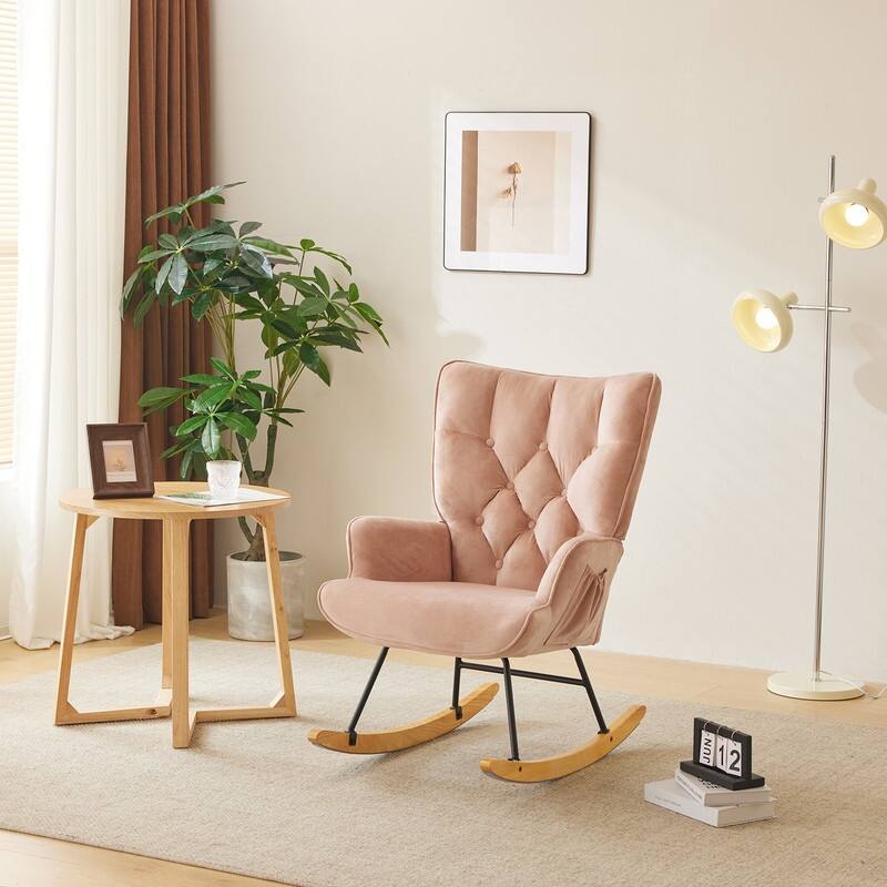 Rocking Chair Nursery, Upholstered Glider Rocker with High Backrest