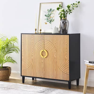 Wood Storage Cabinet with Adjustable Shelves and 2 Doors, Sideboard Buffet with Metal Handles